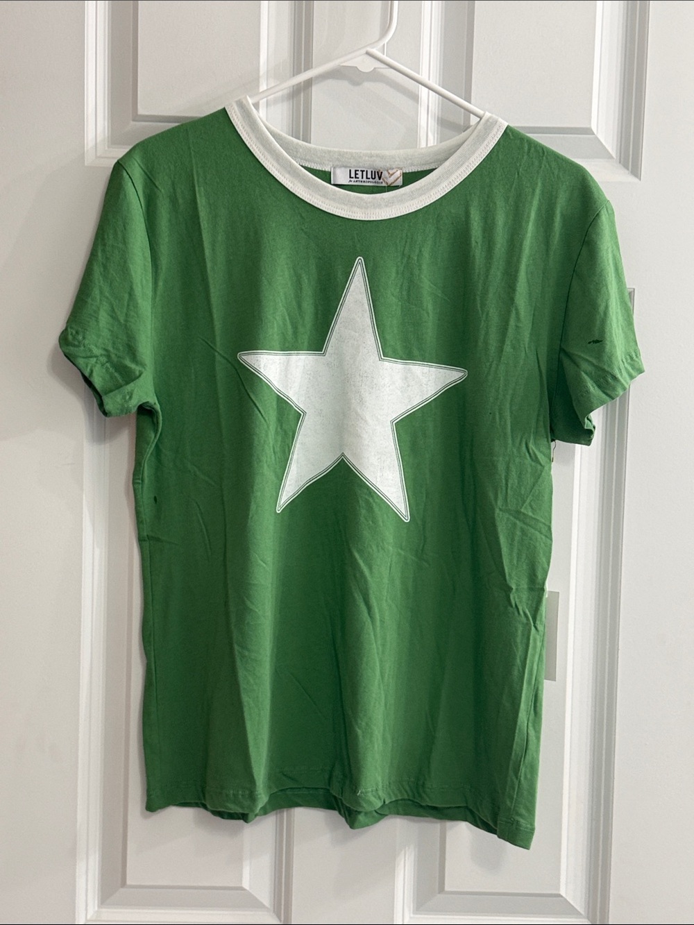 LET LUV Green Star Graphic Short Sleeve Ringer Tee NWT